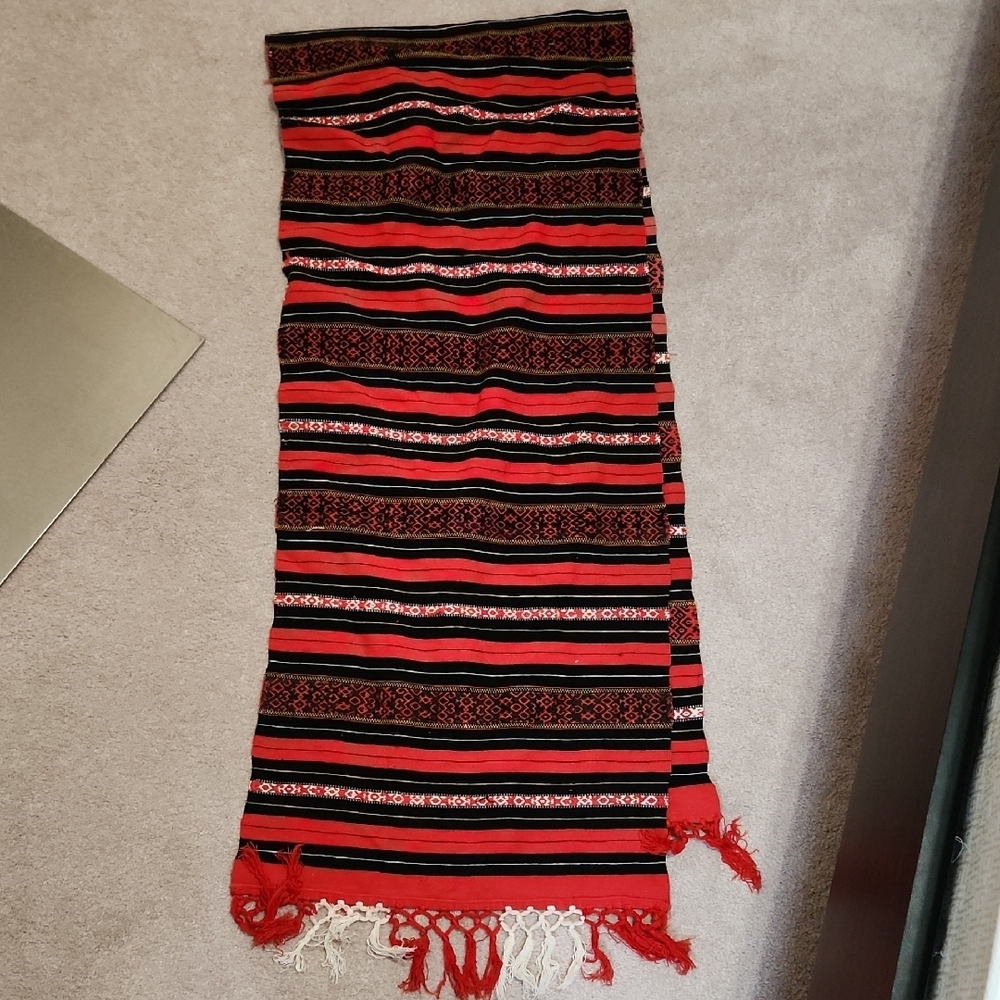 Red and Black Striped Scarf with Fringe